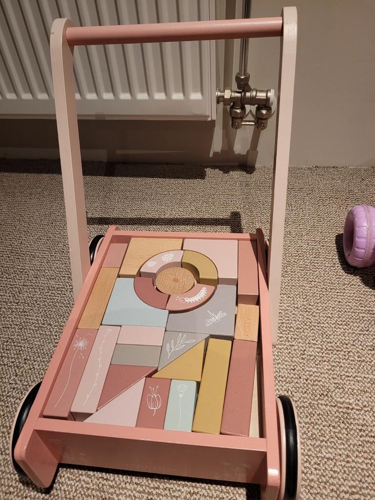 Leuke houten loopwagen met blokken van Little Dutch, Ophalen, Gebruikt, Duw- of Trekspeelgoed