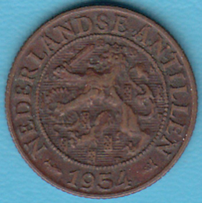 Nederlandse Antillen 1 cent 1954, Scho. 1431 in munthouder, Ophalen of Verzenden, Koningin Juliana, 1 cent, Losse munt