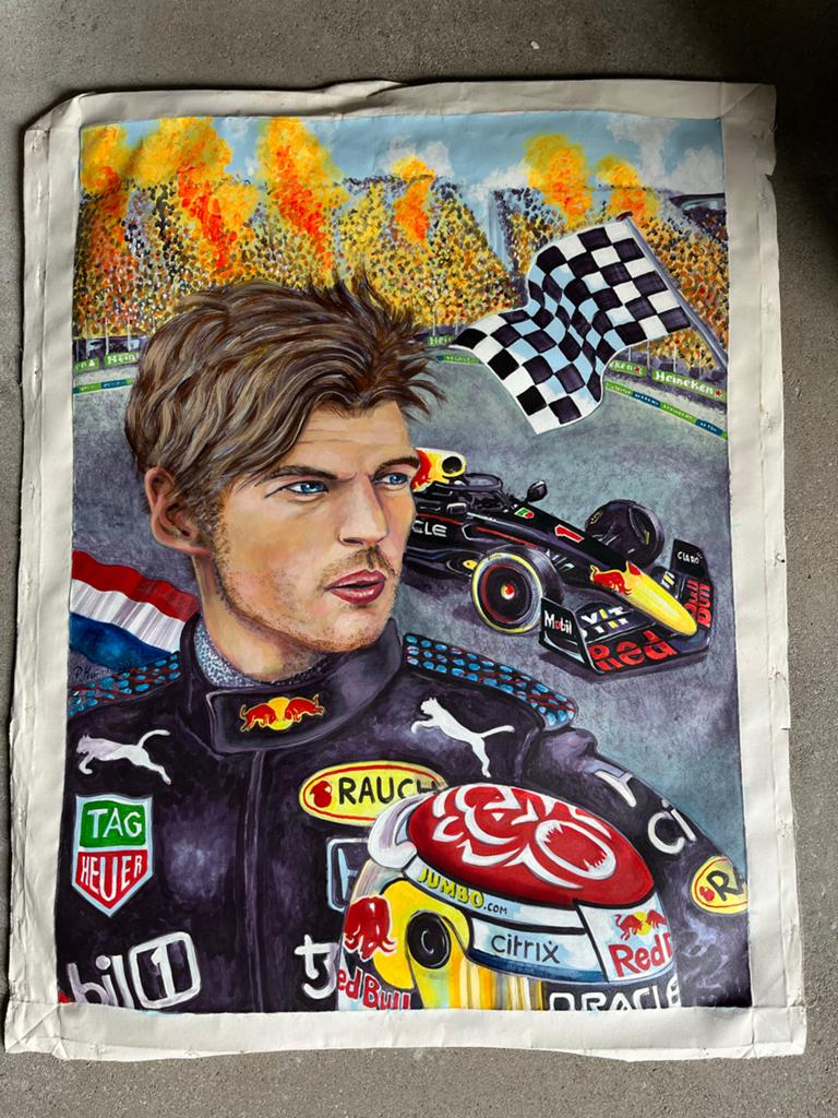 Olieverf Schilderij Max Verstappen F1 Kunst, Ophalen of Verzenden, Nieuw