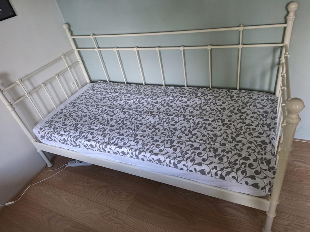 Metalen bed voor jonge mensen, Ophalen, 90 cm, Eenpersoons, Wit