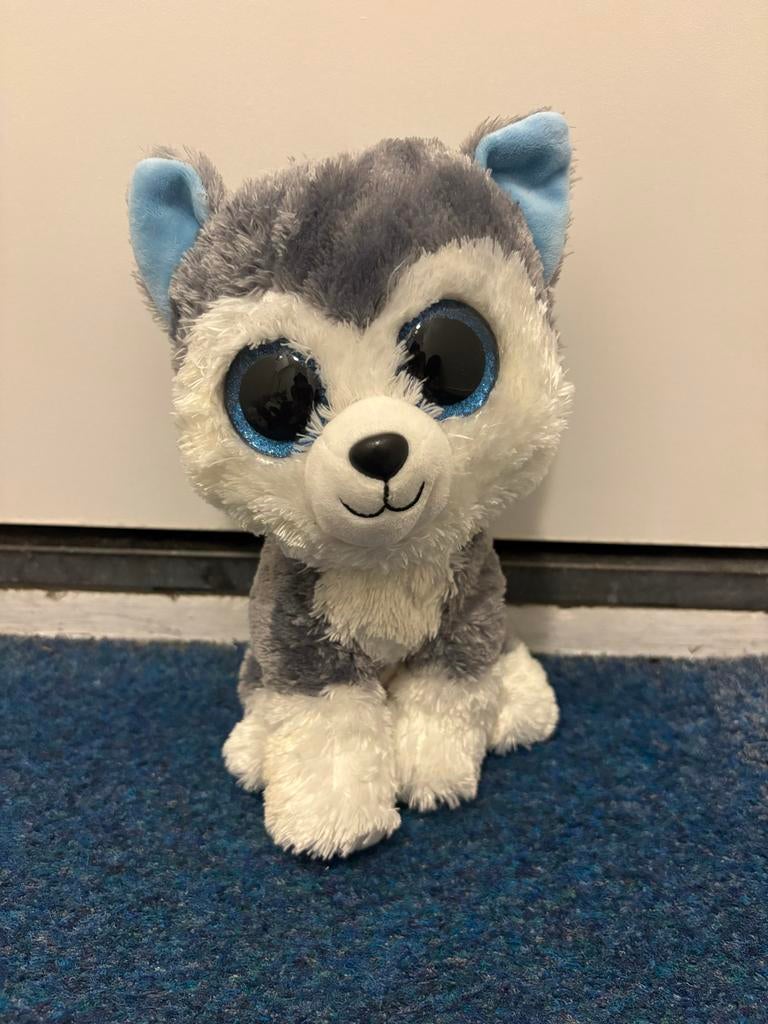 Schattige Ty Husky Knuffel - Grote Glitters Ogen, Grijs, Zo goed als nieuw, Klein (minder dan 20 cm), Ty