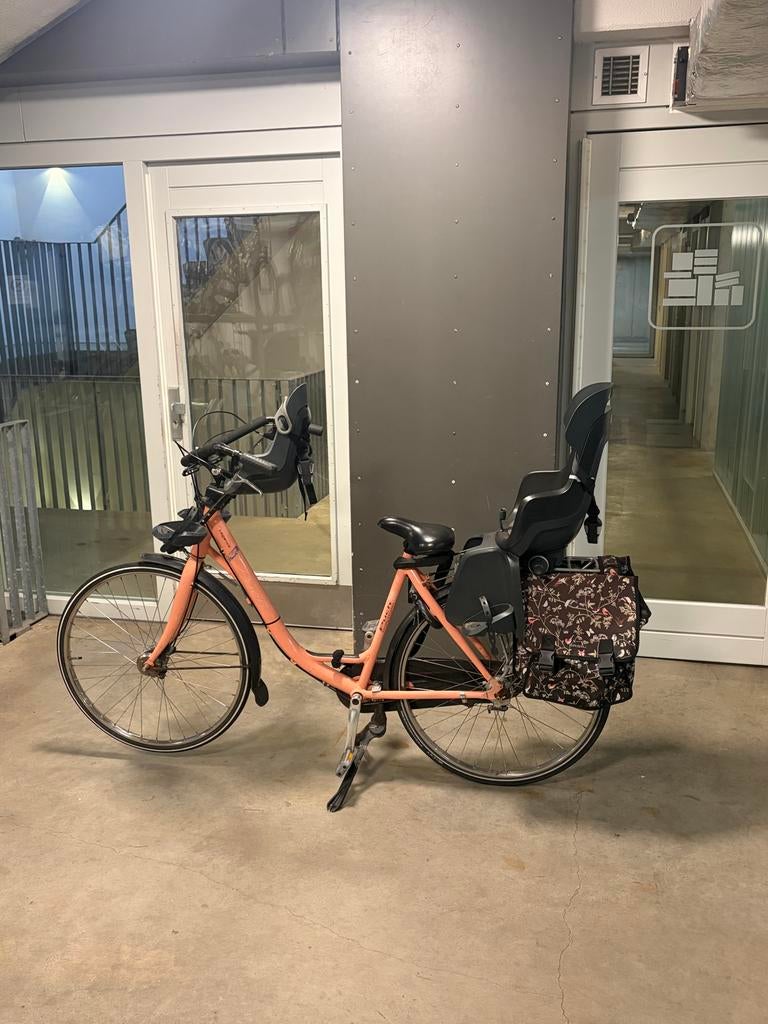 Familiefiets met 2 kinderzitjes en fietstassen, Overige merken, Ophalen of Verzenden, Trommelrem, 53 tot 56 cm