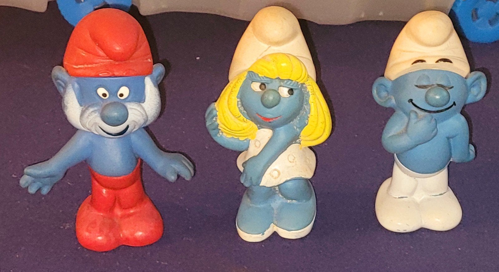 Set 3 rubberen smurfen Snurfin Grote Smurf jaren 70-80, Verzenden, Gebruikt, Verschillende Smurfen, Poppetje, Figuurtje of Knuffel