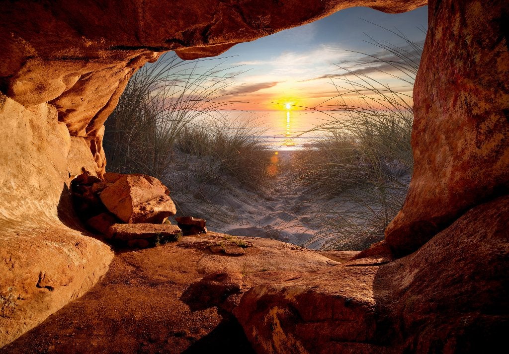 Grot 3D behang Strand Ondergaande Zon II, Fotobehang4you, Ophalen of Verzenden, Fotobehang