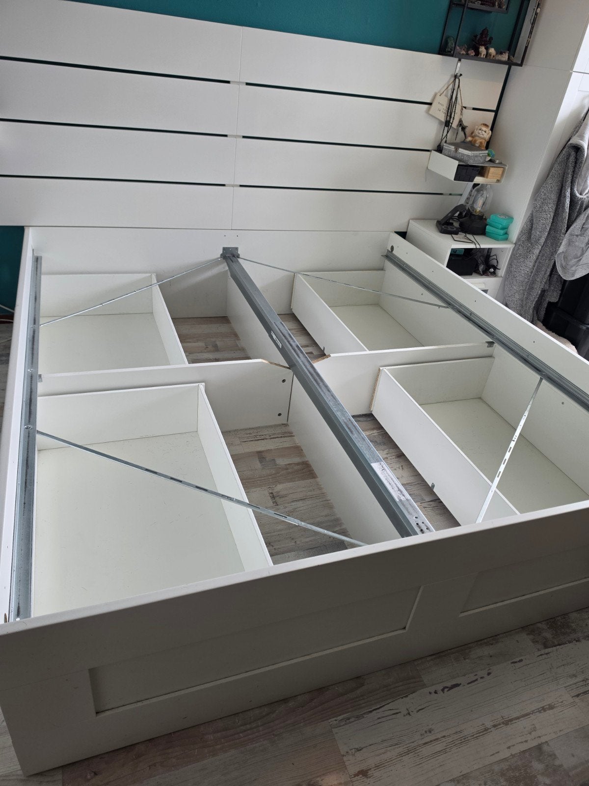 IKEA Brimnes bedframe met opberglades, wit, 180x200 cm, Gebruikt, Wit, Modern met opbergruimte, Tweepersoons
