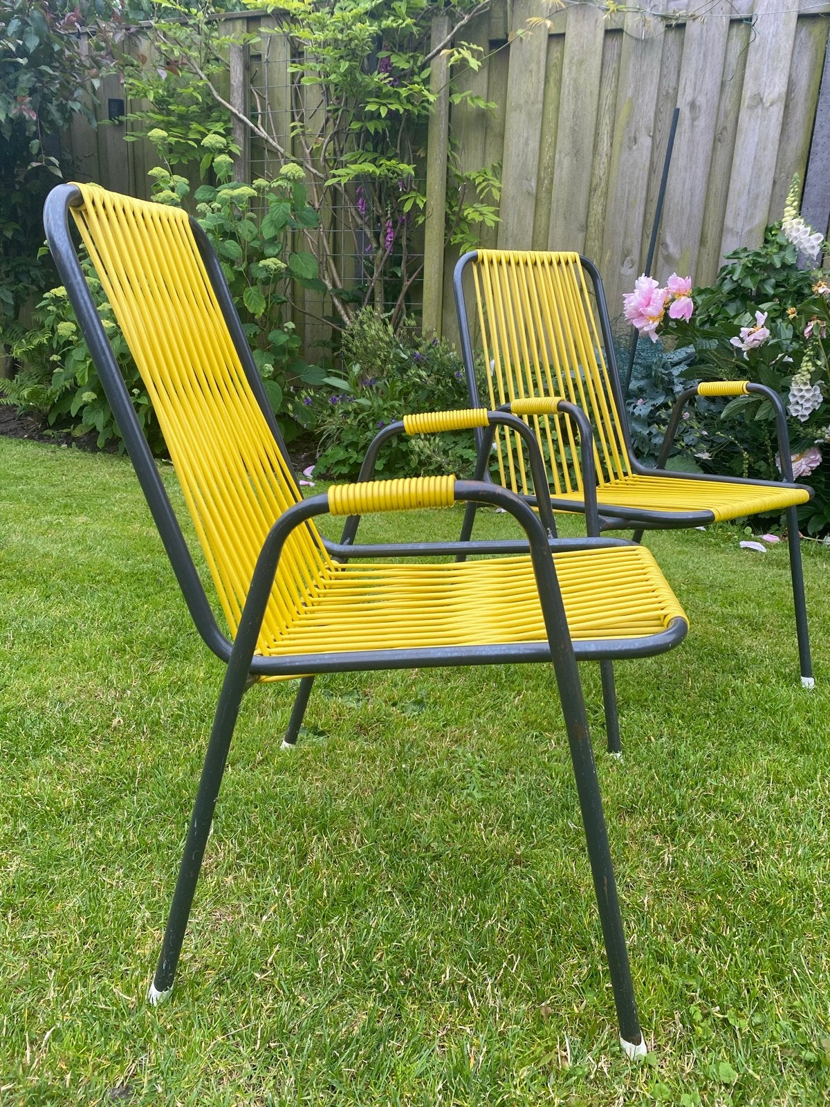 Vintage Gele Tuinstoelen (2 stuks), Ophalen, Gebruikt, Metaal
