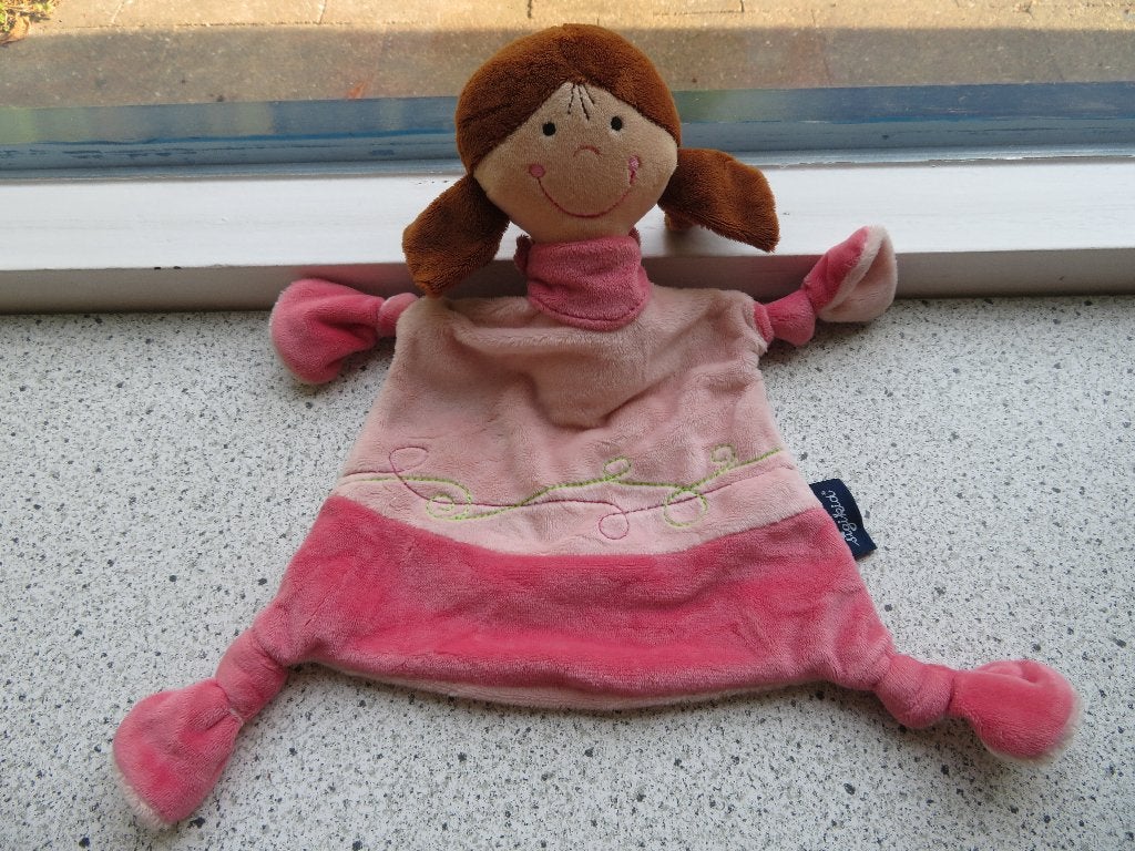 Knuffeldoek Meisje bruine staartjes roze lijf merk Sigikid, Kinderen en Baby's, Overige merken, Overige typen, Ophalen of Verzenden