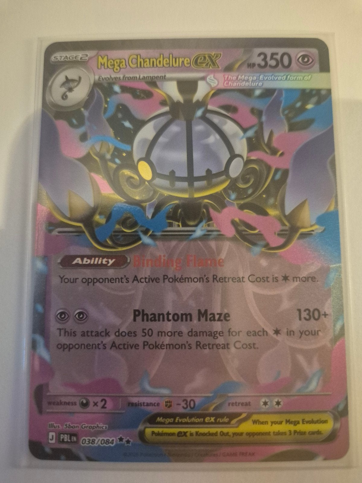 mega chandelure EX pokemon pitch black 038/084, Ophalen of Verzenden, Nieuw, Losse kaart, Foil