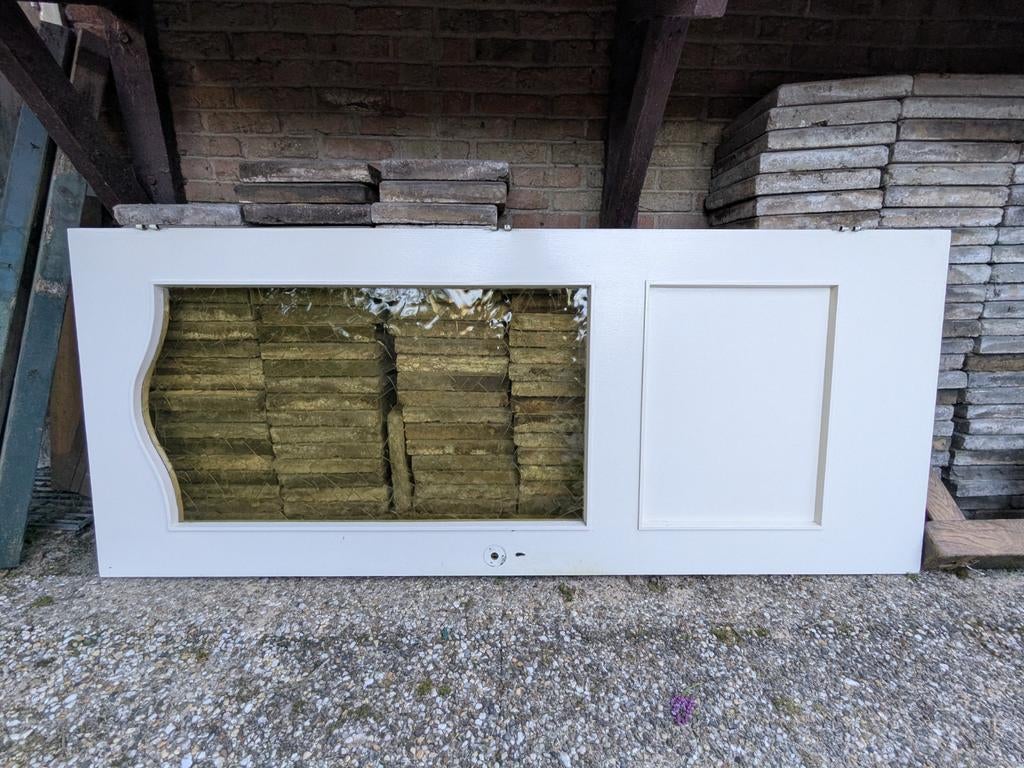 Stompe houten binnendeur 201,5x83 met geel glas, Ophalen