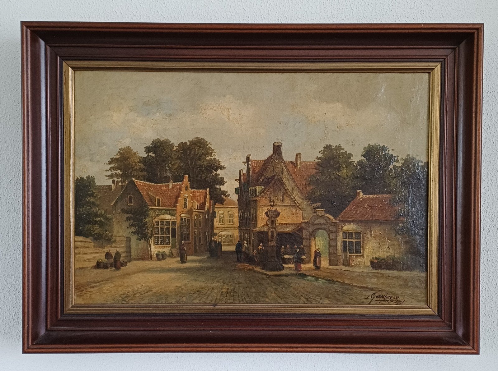 Olieverfschilderij 'Straatje in Veere, Zeeland' 1914, Antiek en Kunst, Kunst | Schilderijen | Klassiek, Ophalen
