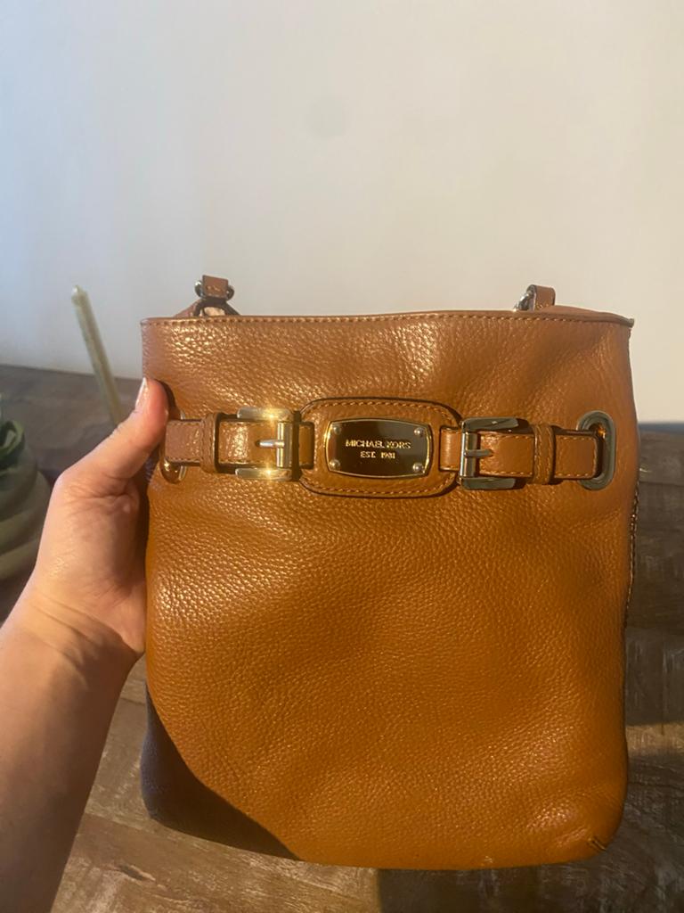 Originele Michael Kors leren tas - Cognac, Ophalen of Verzenden, Gebruikt, Bruin, Schoudertasje