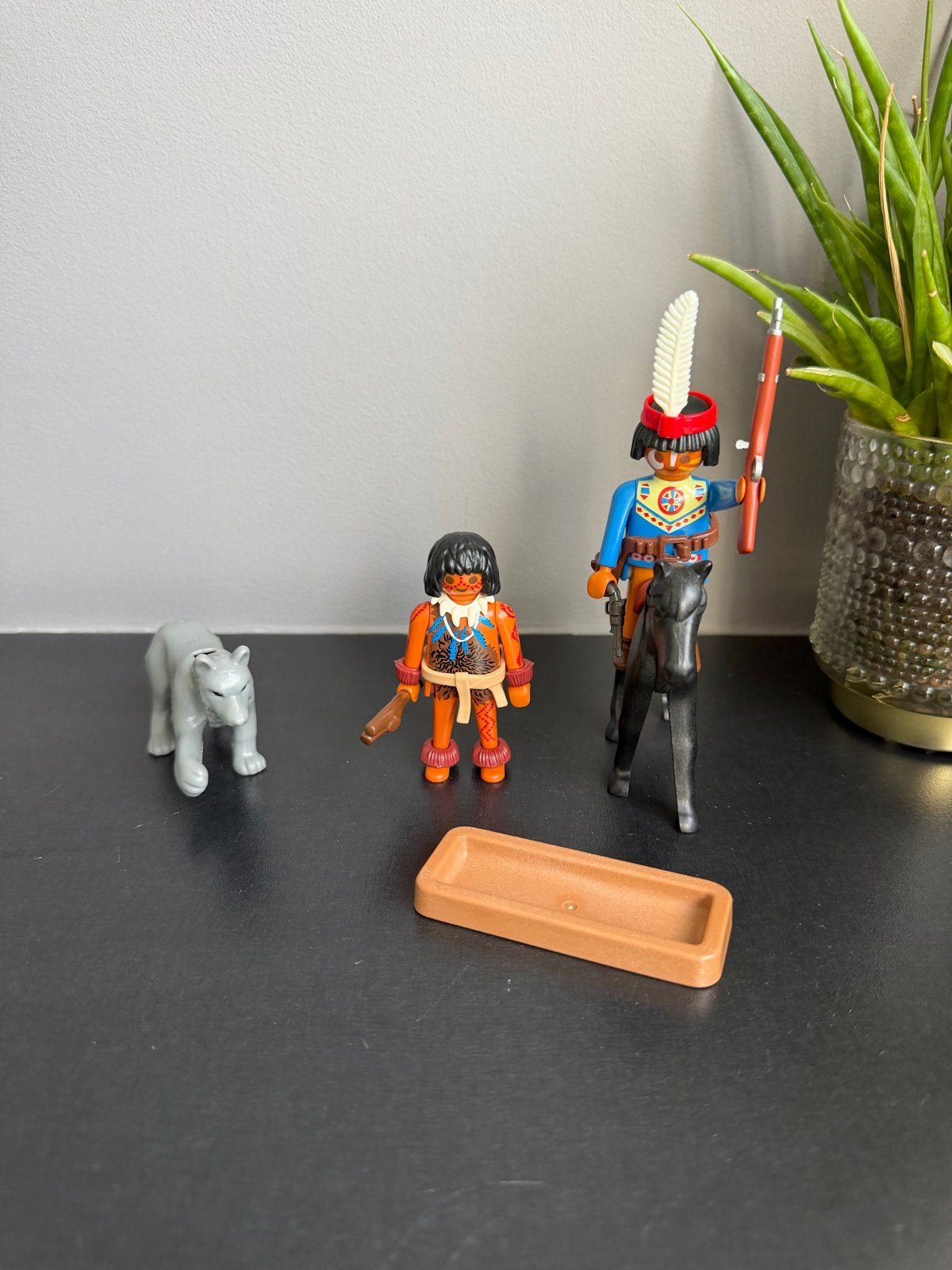 Vintage Playmobil Indianen met paard en wolf, Gebruikt, Losse onderdelen, Figuren, Historisch