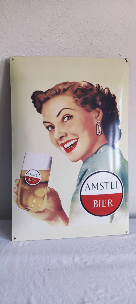 Emaille Amstel bier bord, Ophalen of Verzenden, Zo goed als nieuw, Reclamebord