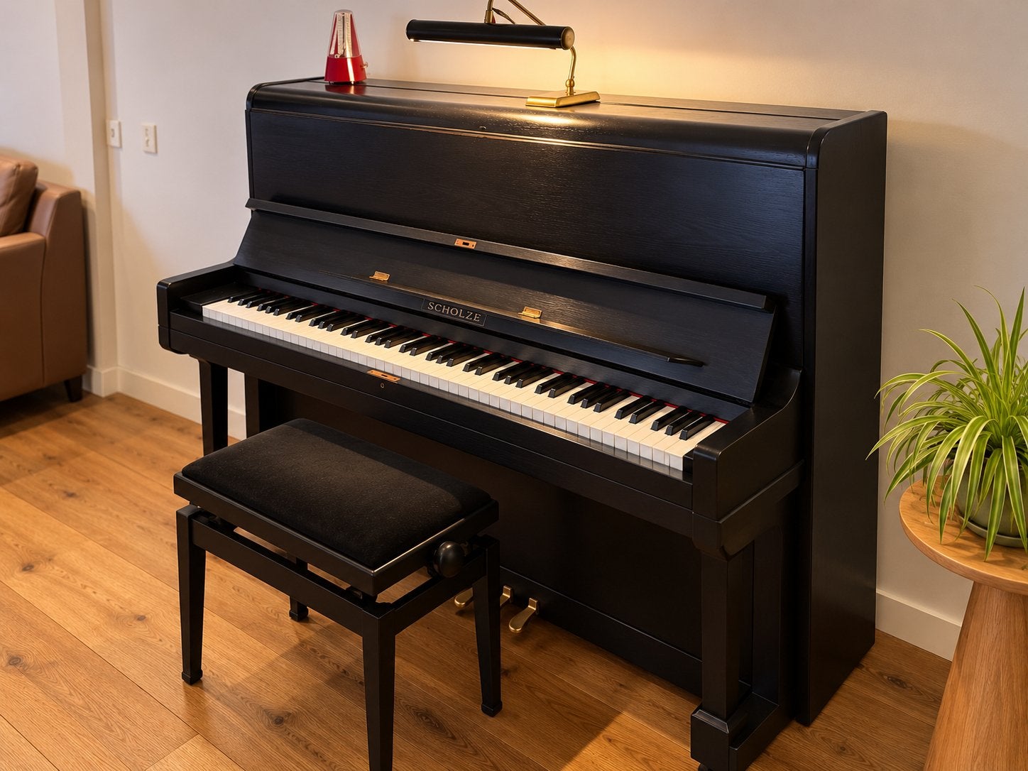 Zwarte piano ca. 100 jaar oud + bank, lamp & metronoom, Muziek en Instrumenten, Ophalen, Gebruikt, Zwart, Piano