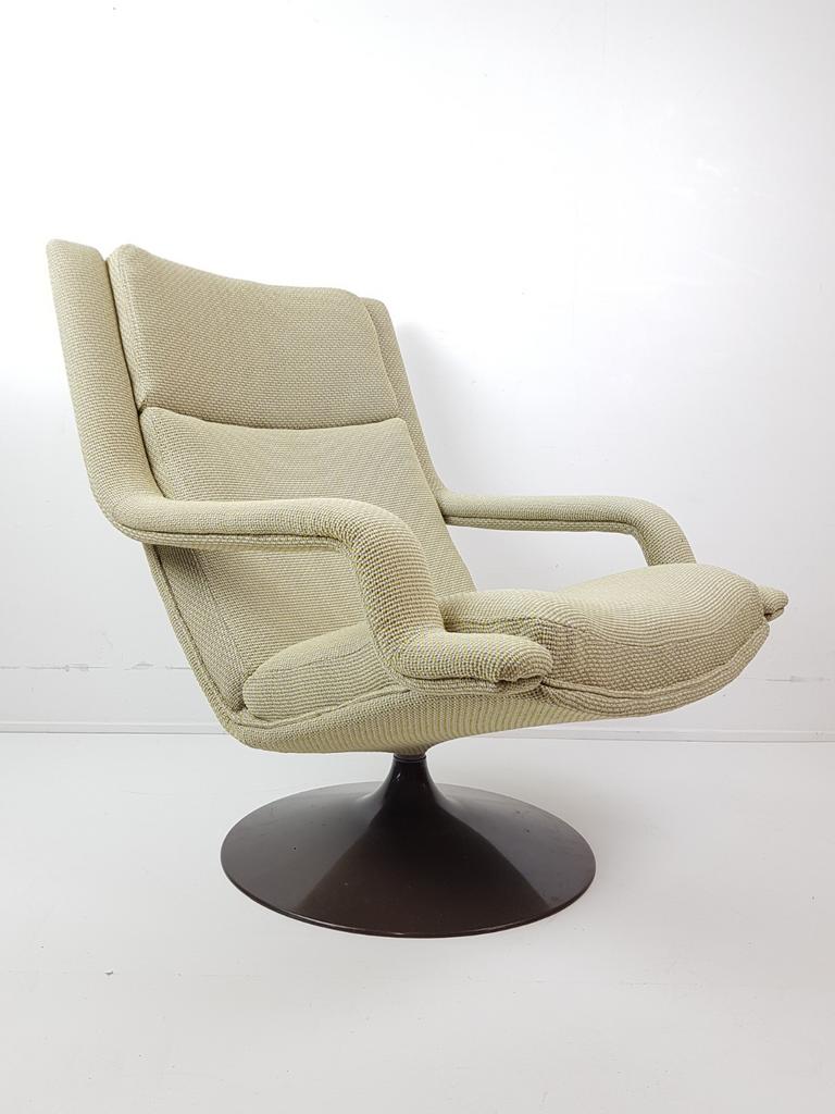 Vintage Artifort fauteuil geel grijs f140 ploegstof, Huis en Inrichting, Fauteuils, Modern vintage, ., 75 tot 100 cm, Ophalen of Verzenden