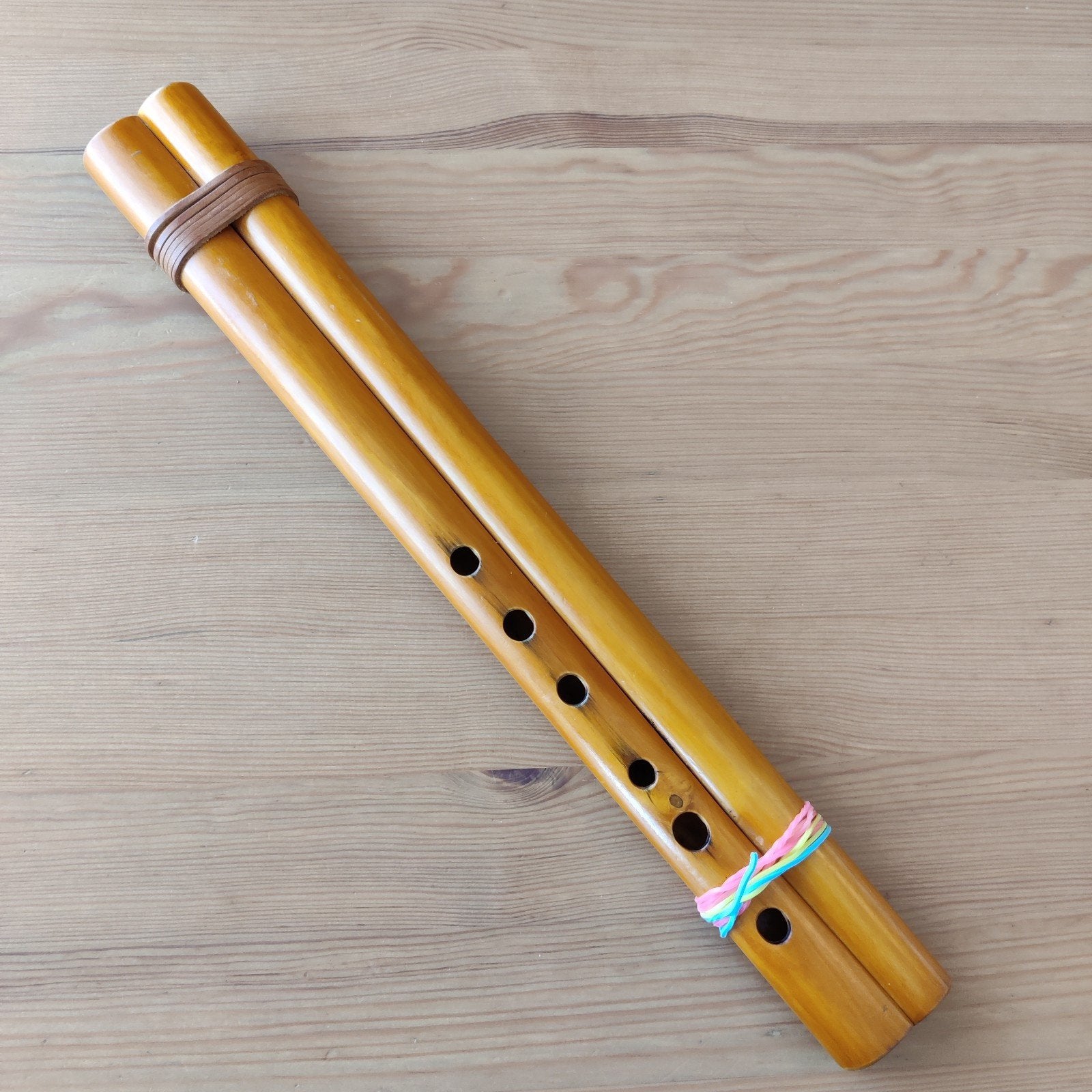 Houten dubbelfluit - Handgemaakt blaasinstrument, Ophalen of Verzenden, Gebruikt
