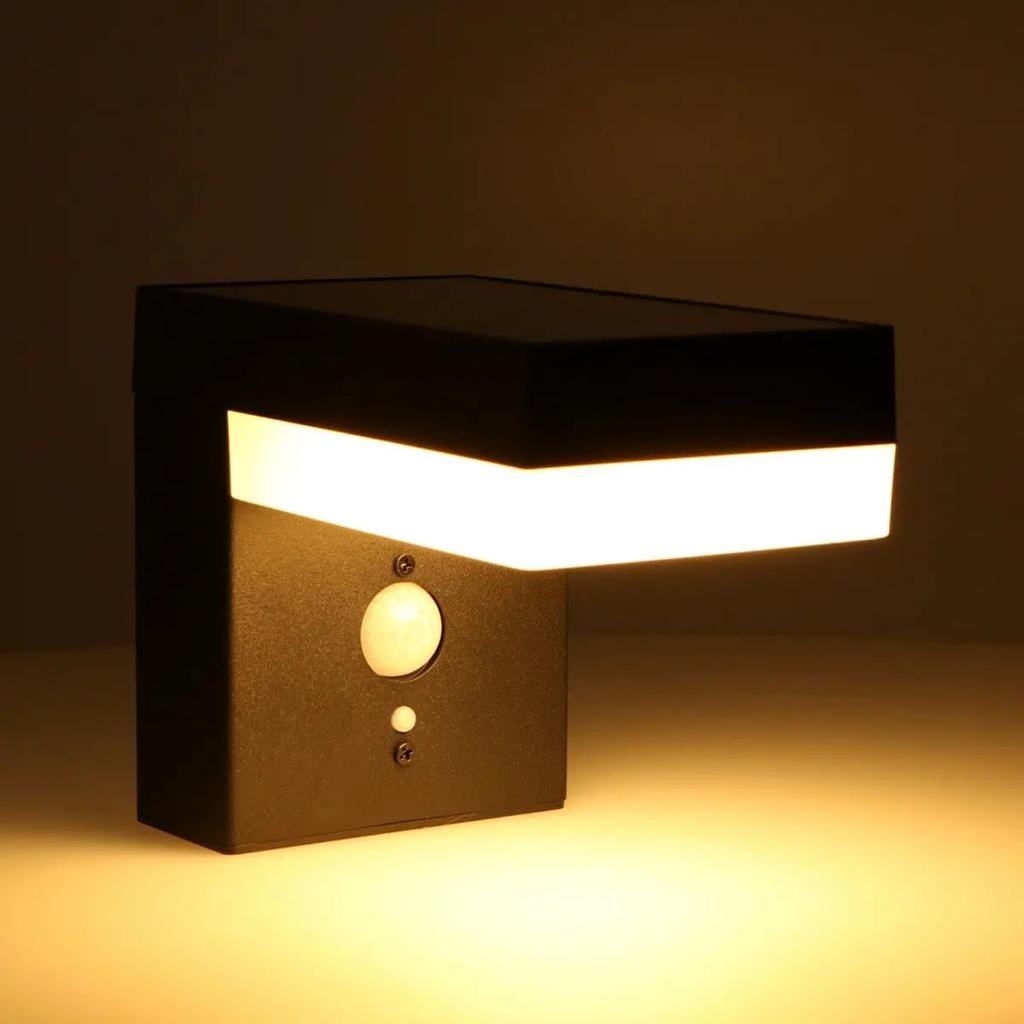Solar LED Muurlamp Zwart RVS met Bewegingssensor - 3 Standen, Zonne-energie, Bewegingssensor, Minder dan 50 watt, Wandlamp
