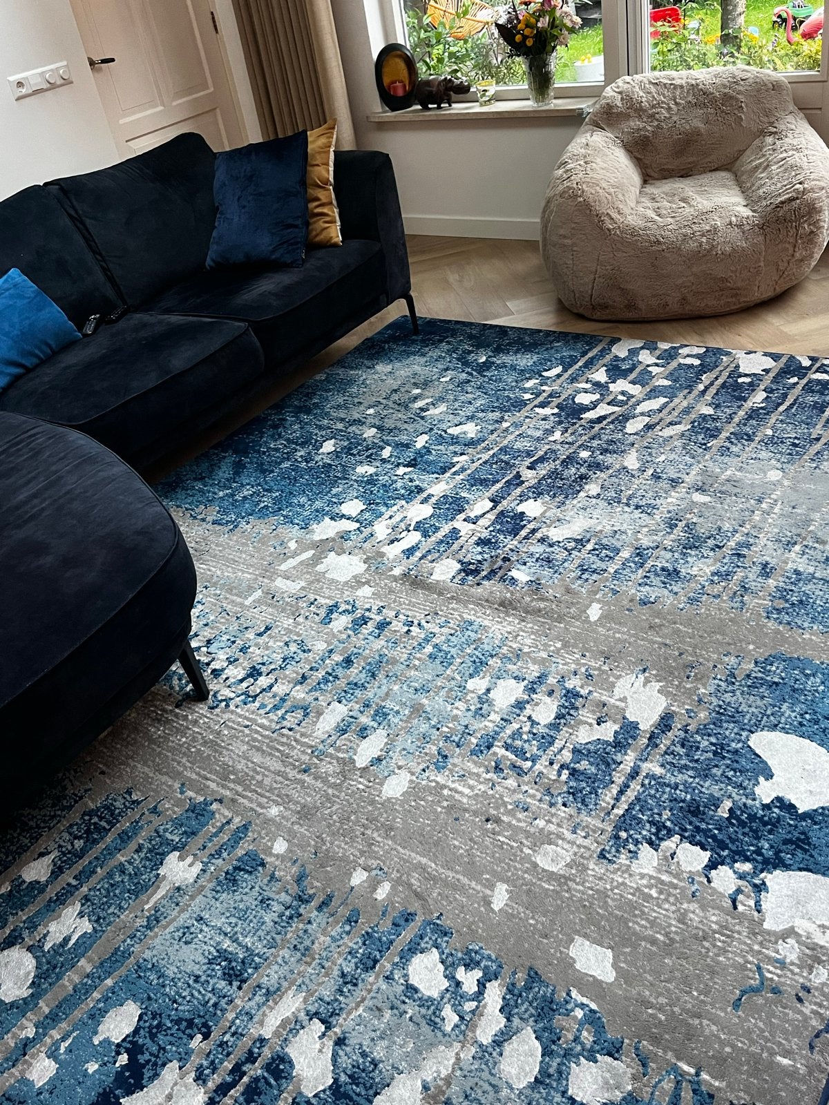 Modern abstract blauw vloerkleed Montery Collection, Ophalen, Gebruikt, Blauw, 200 cm of meer
