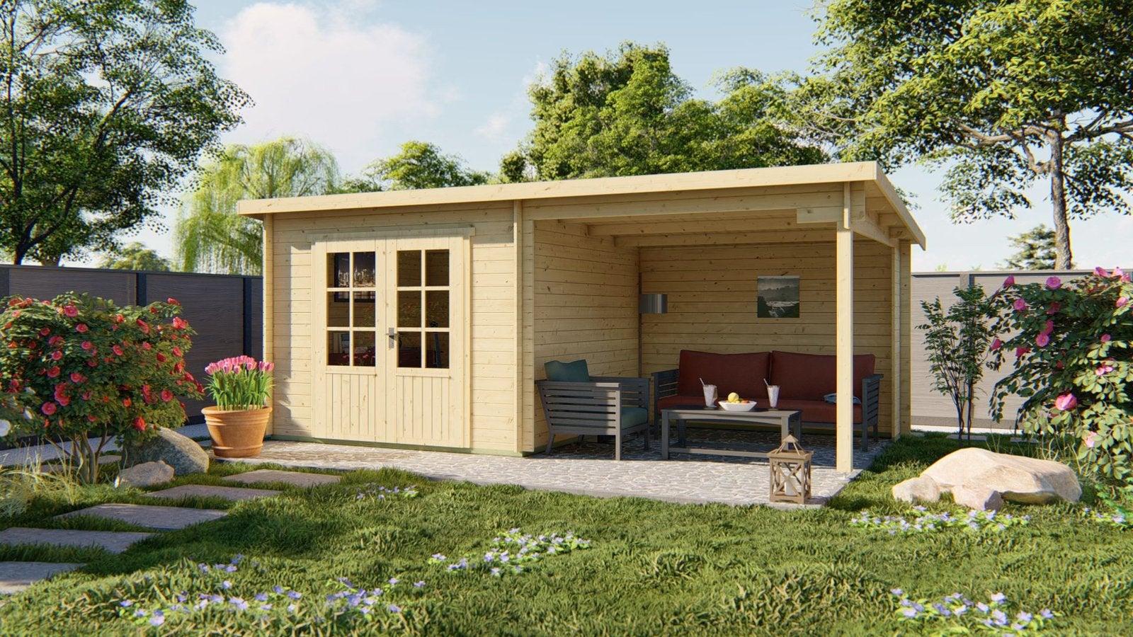 Overkapping 600x300cm met schuur AANBIEDING, Ophalen of Verzenden, Zo goed als nieuw, Hout, Overige typen