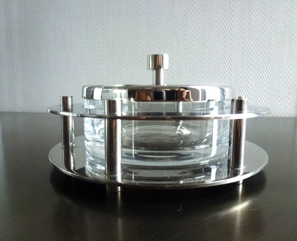 RVS houder met glas, ontwerp Jan des Bouvrie  voor  Keltum, Overige typen, Zilver, Ophalen of Verzenden, Zo goed als nieuw