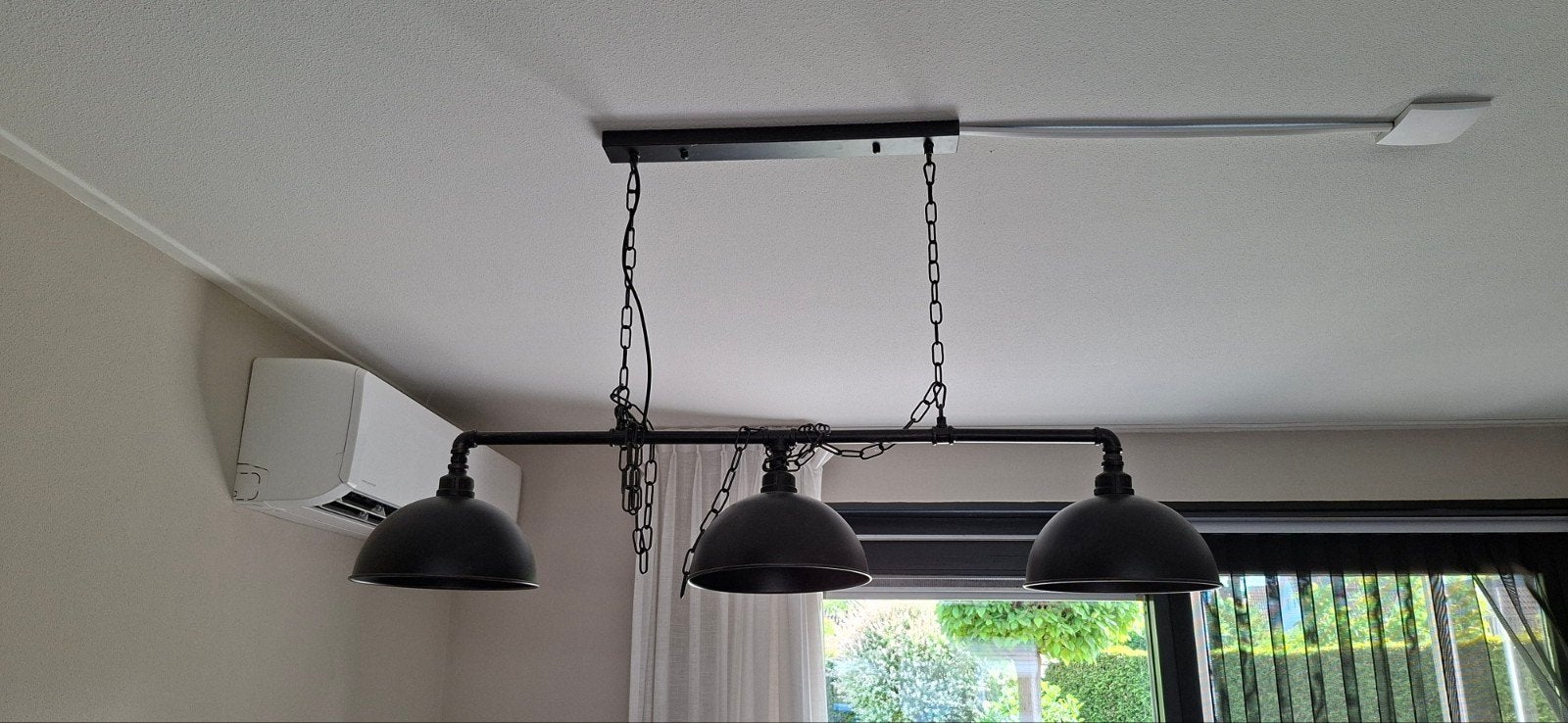 Industriële Hanglamp Zwart met 3 Kappen, Ophalen, Gebruikt, Industrieel, Metaal