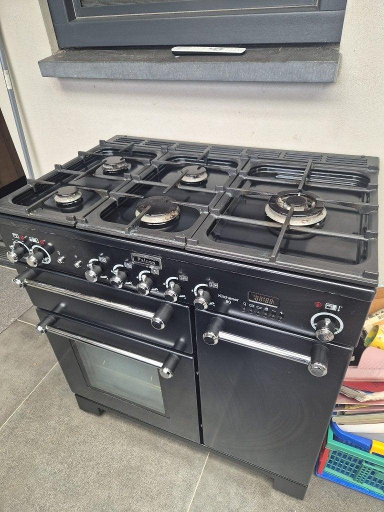 Fornuis Falcon Kitchener 90 zwart (gas), Witgoed en Apparatuur, Fornuizen, Ophalen, Gebruikt, 60 cm of meer, Gas