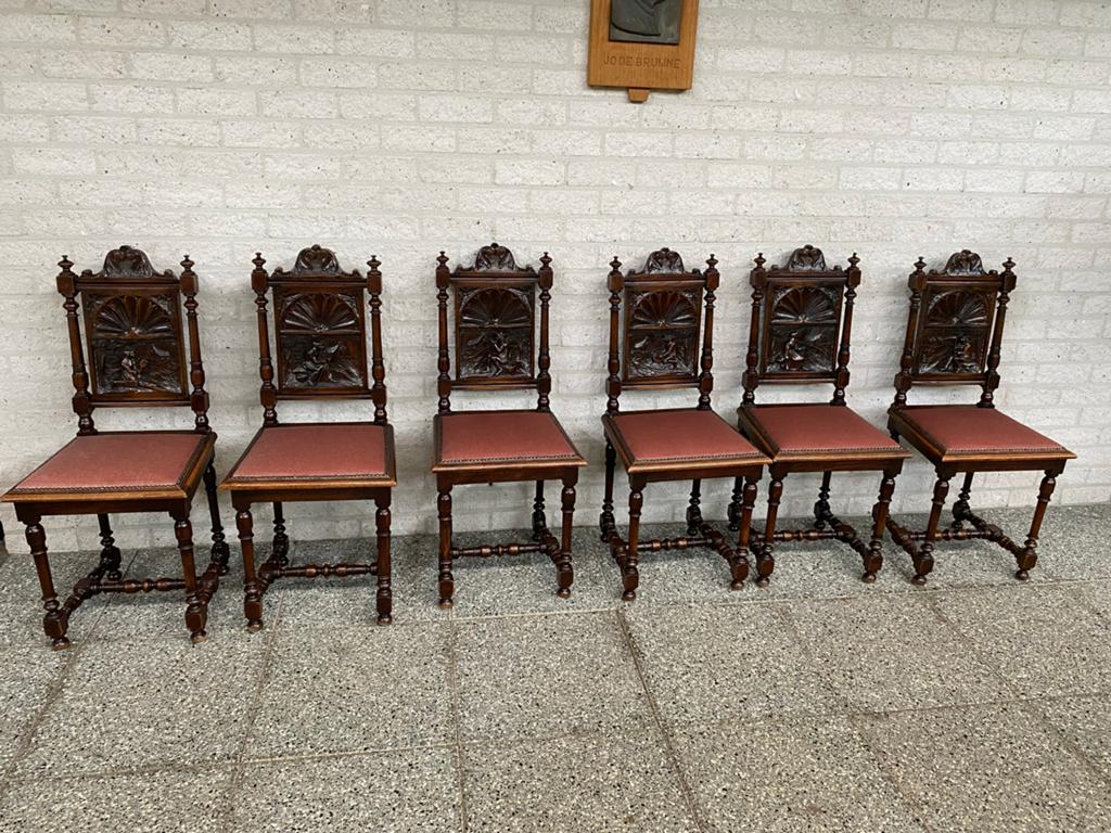 Antieke Henri II eetkamerstoelen – set van 6 – 6 – ambacht, Ophalen