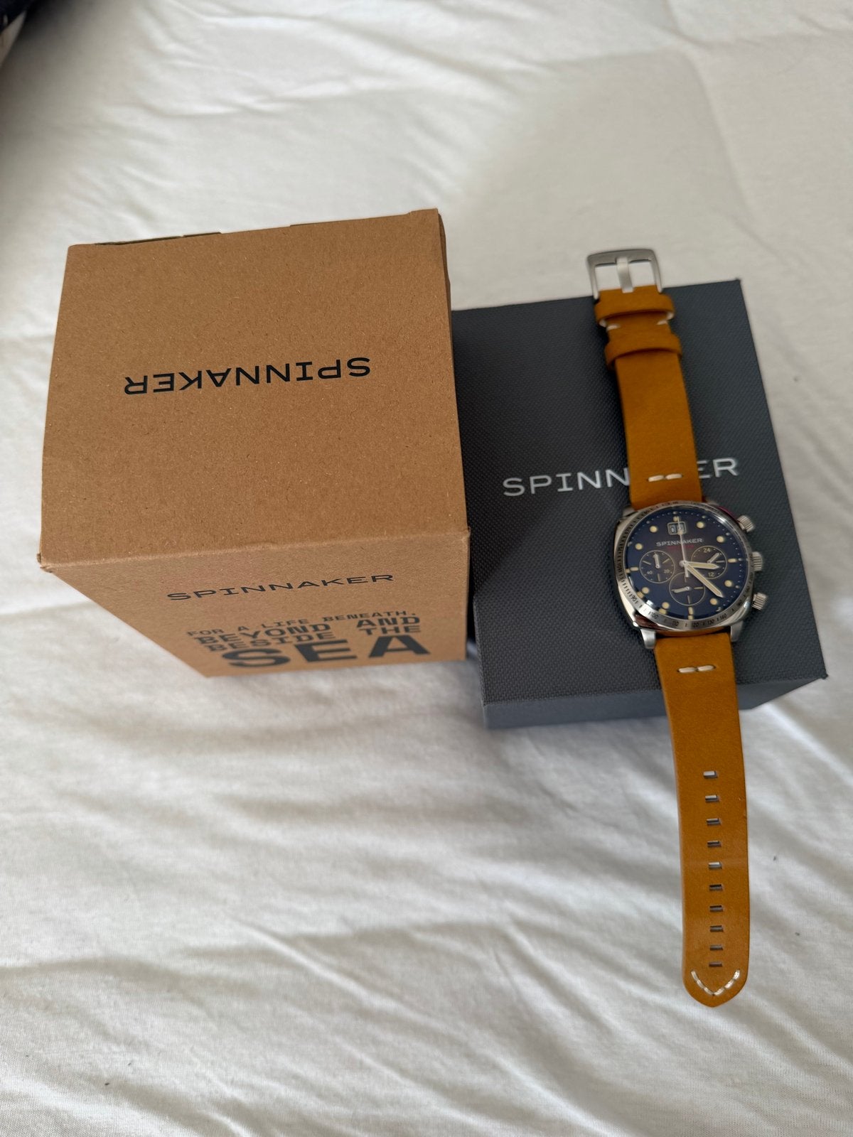 Spinnaker horloge met leren bandje, Overige merken, Leer, Staal, Polshorloge