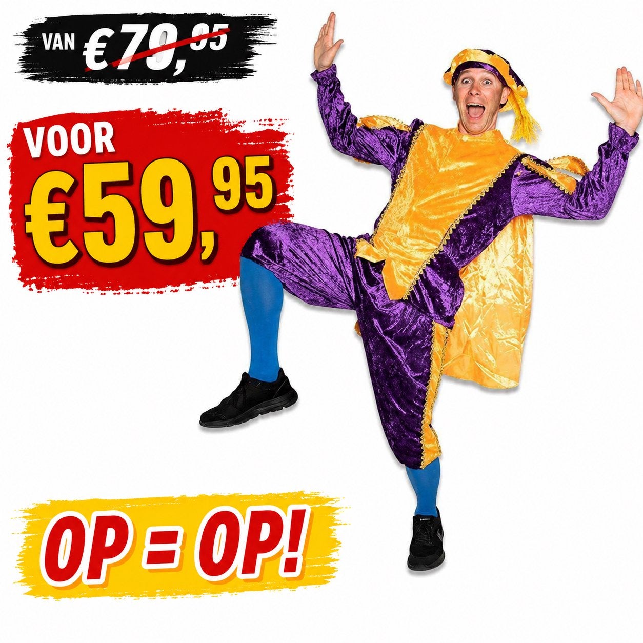 Nieuw Pietenpak velours paars/geel – maat XXL, Diversen, Sinterklaas, Ophalen of Verzenden, Nieuw