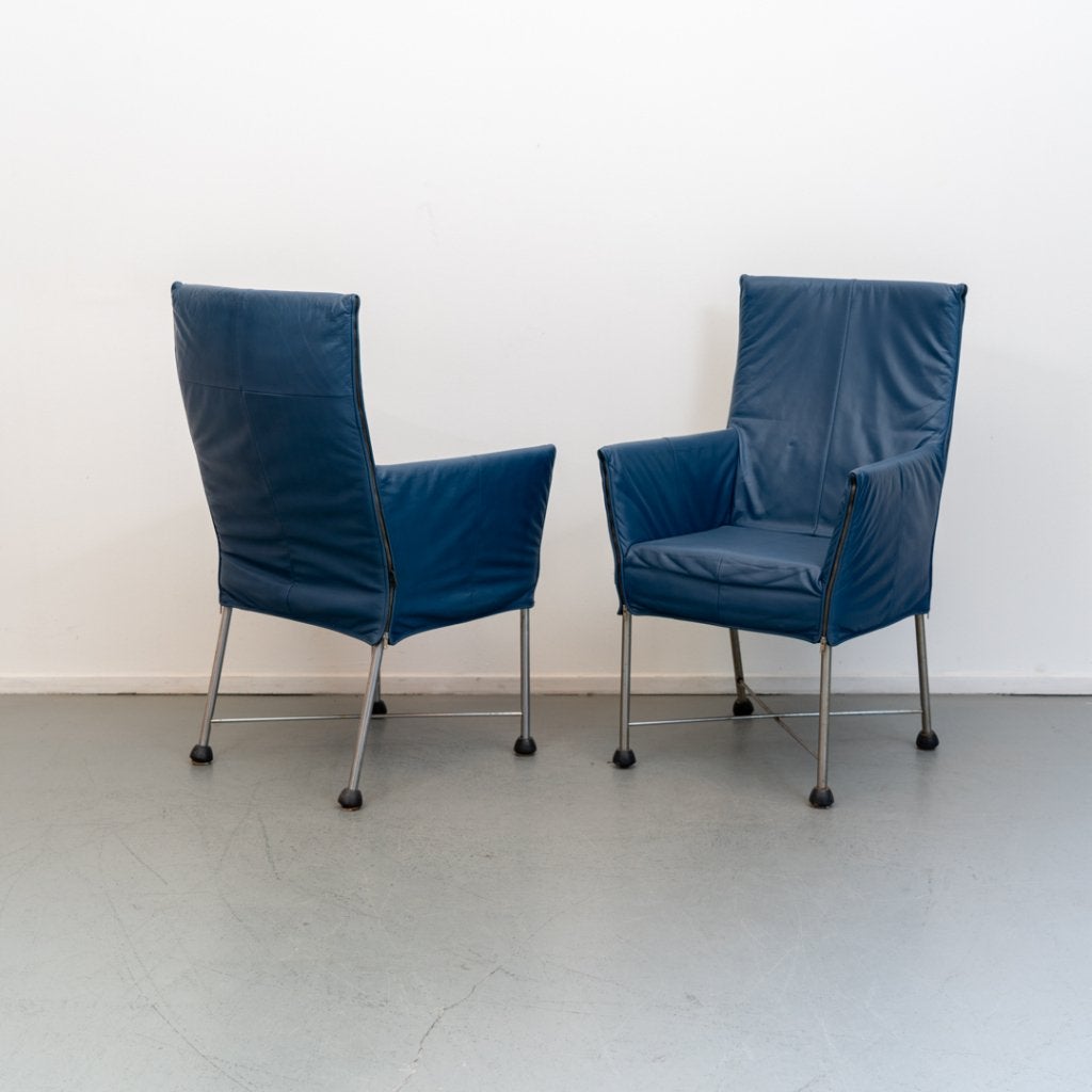 Montis Chaplin Stoel Blauw Leer - Chroom/Dop, Niet ingevuld, Zo goed als nieuw, Niet ingevuld, Niet ingevuld