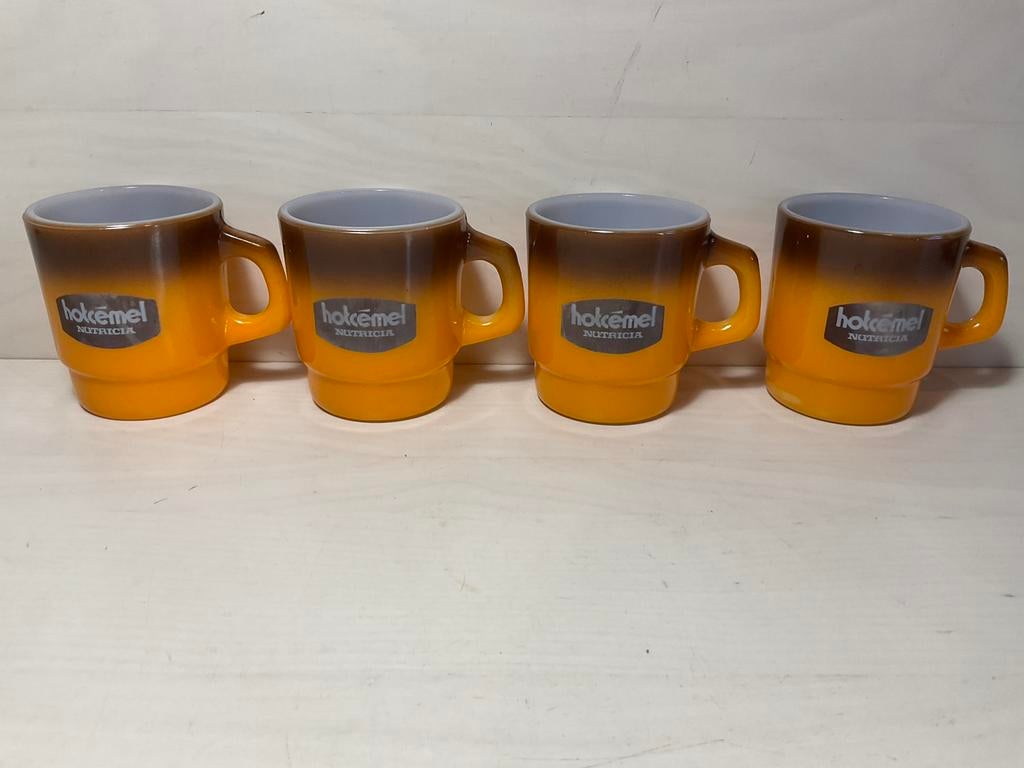 Vier vintage Anchor Hawking Orange-mokken Hotcémel Nutricia, Ophalen of Verzenden, Zo goed als nieuw