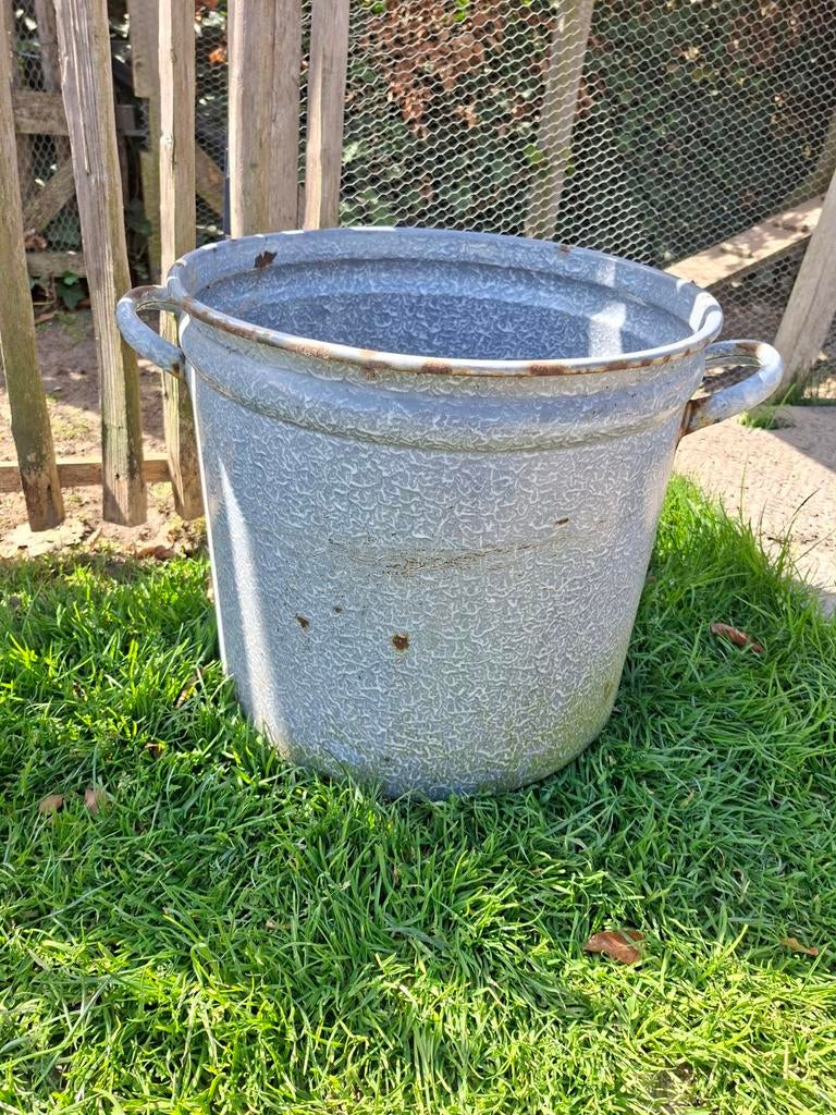 Grote vintage emaille pan, Ophalen, Gebruikt, Minder dan 30 cm, Rond