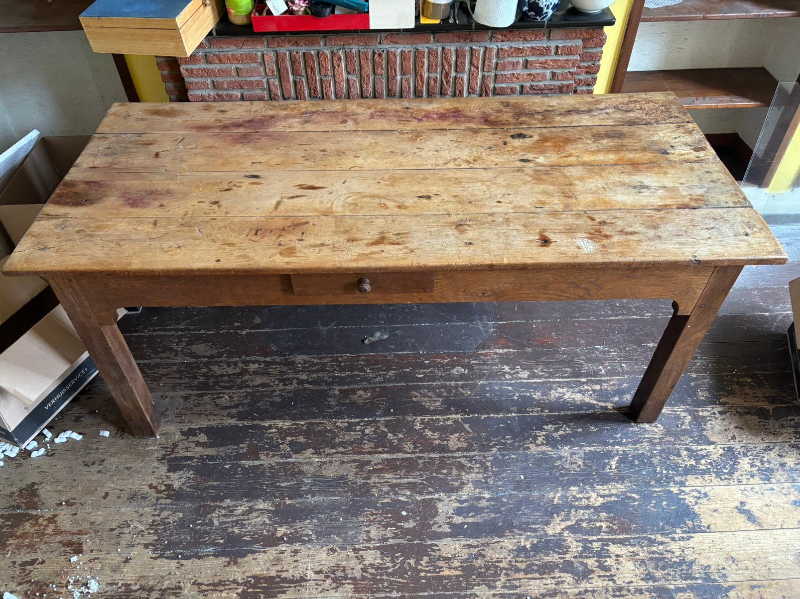 Robuste oude keukentafel, Ophalen, Gebruikt, Robuust, 50 tot 100 cm
