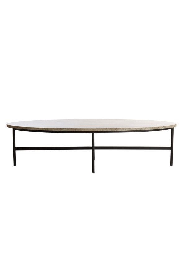 Loes Salontafel 140x65x35 cm Marmer Bruin Zwart, 100 tot 150 cm, Nieuw, Metaal, Ovaal