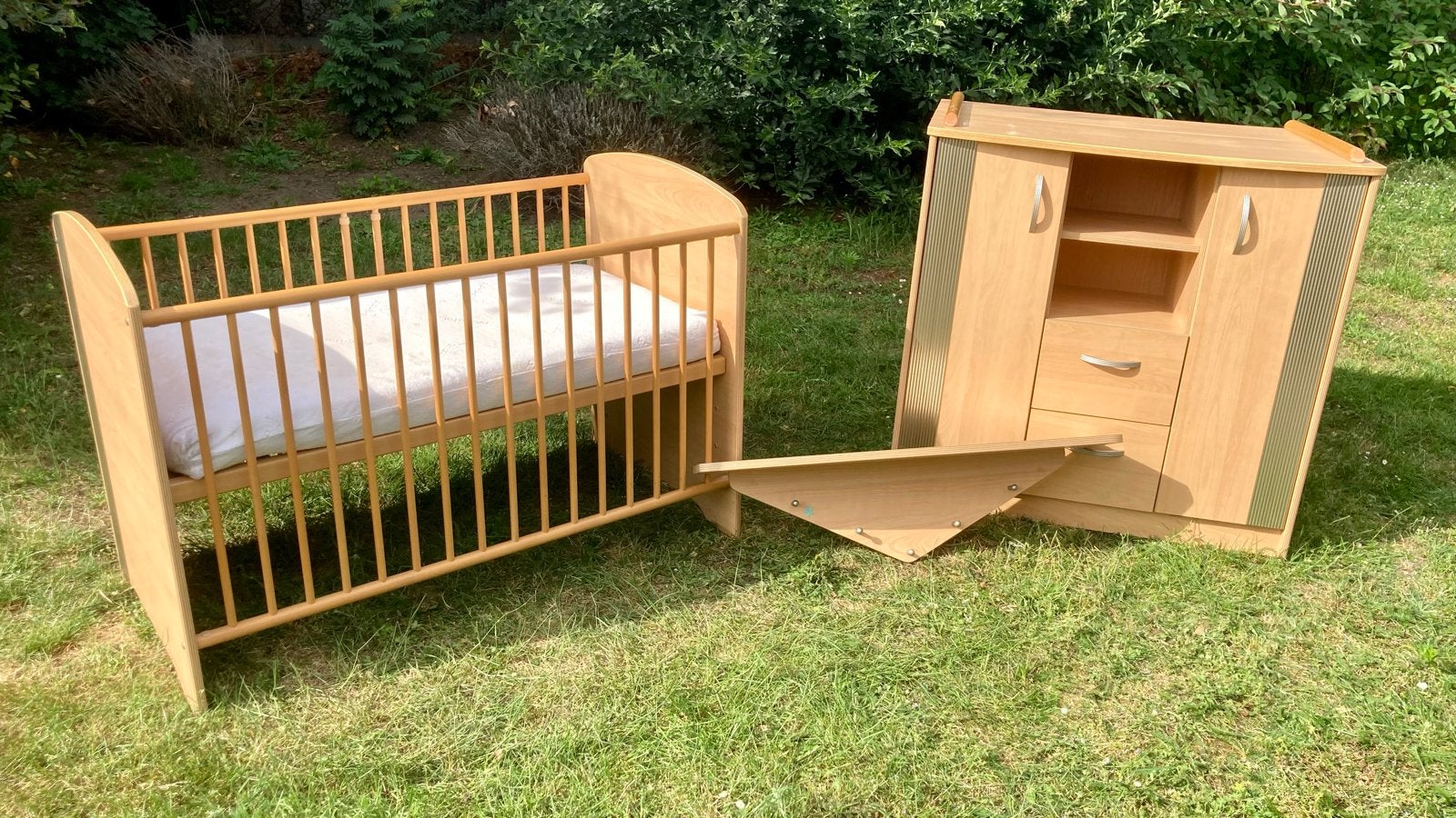 Transland Ledikant met Commode en Plankje, Ophalen, Gebruikt, 70 tot 85 cm, 140 tot 160 cm