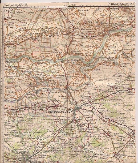 's-Hertogenbosch.Bl.25. Atlas A.N.W.B.1926.Met Tilburg,Leerd, Antiek en Kunst, Kunst | Etsen en Gravures, Met tekst, Cartografie