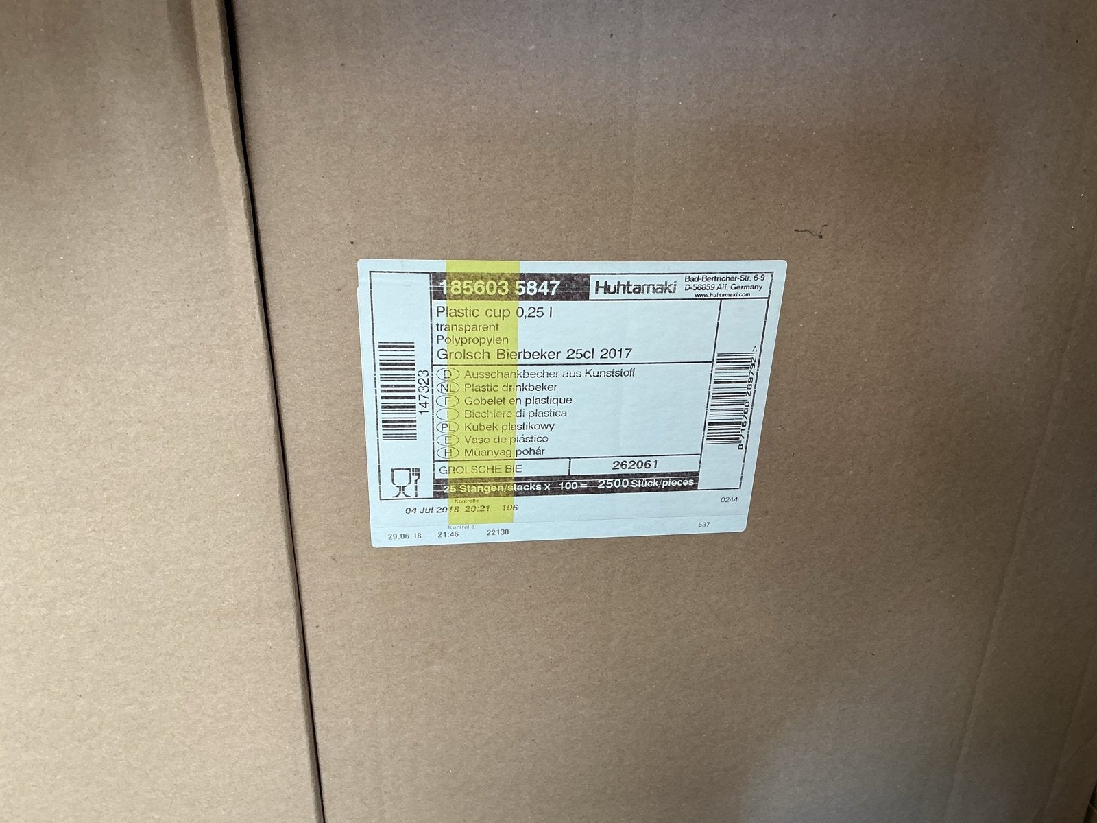Grolsch plastic bierbekers 0,25L - Nieuw in doos, Ophalen, Overige typen, Kunststof, Nieuw