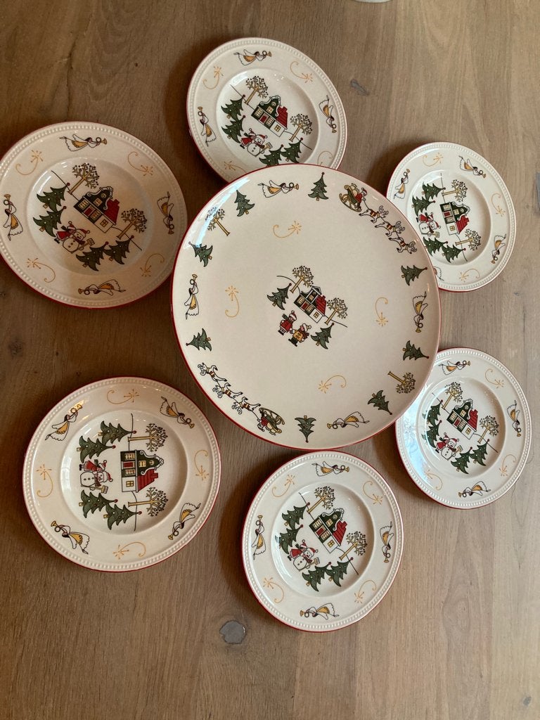 ⭐️ Wedgwood Windsor Christmas mooie 6 pers kerst taartset, Ophalen of Verzenden, Zo goed als nieuw, Bord(en), Wedgwood