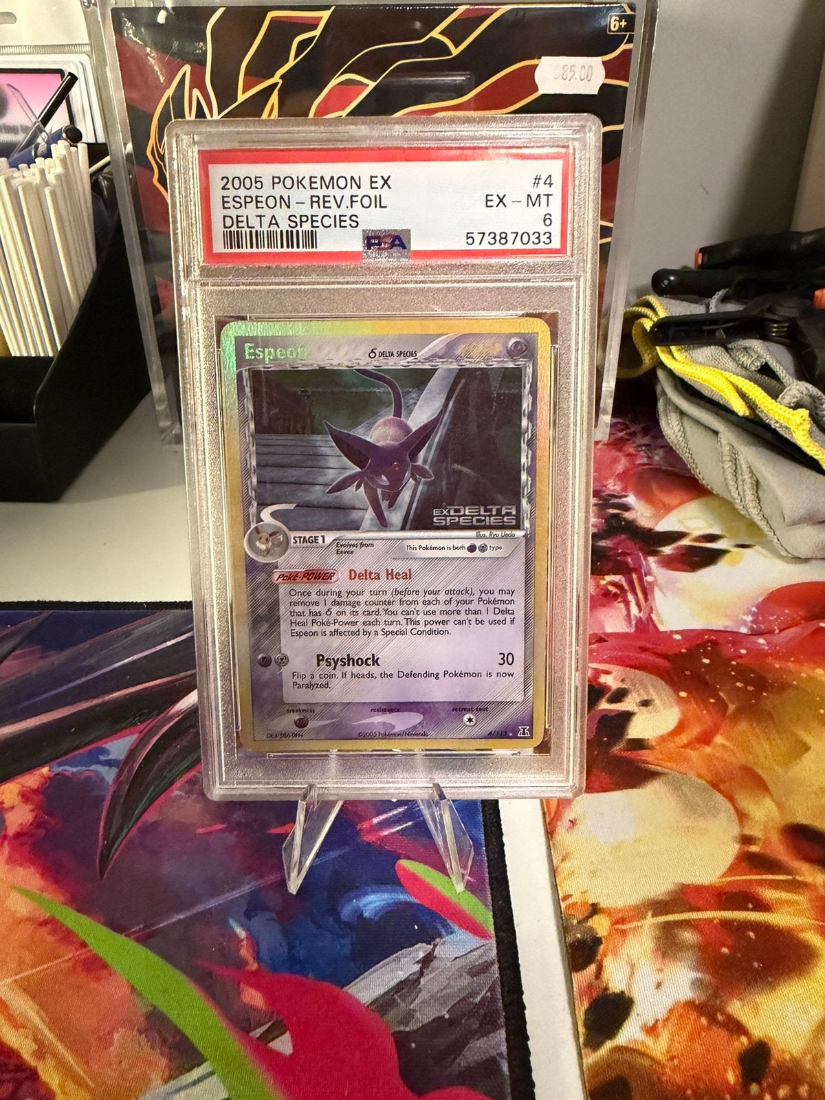 Pokemon espeon reverse holo stamped 4/113 psa 6, Ophalen of Verzenden, Zo goed als nieuw