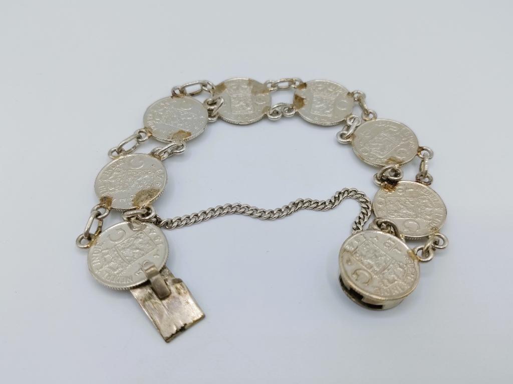 Zilveren armband, 1/10 guldens, Nederlands Indie, 1941, Sieraden, Tassen en Uiterlijk, Antieke sieraden, Verzenden, Zilver, Armband