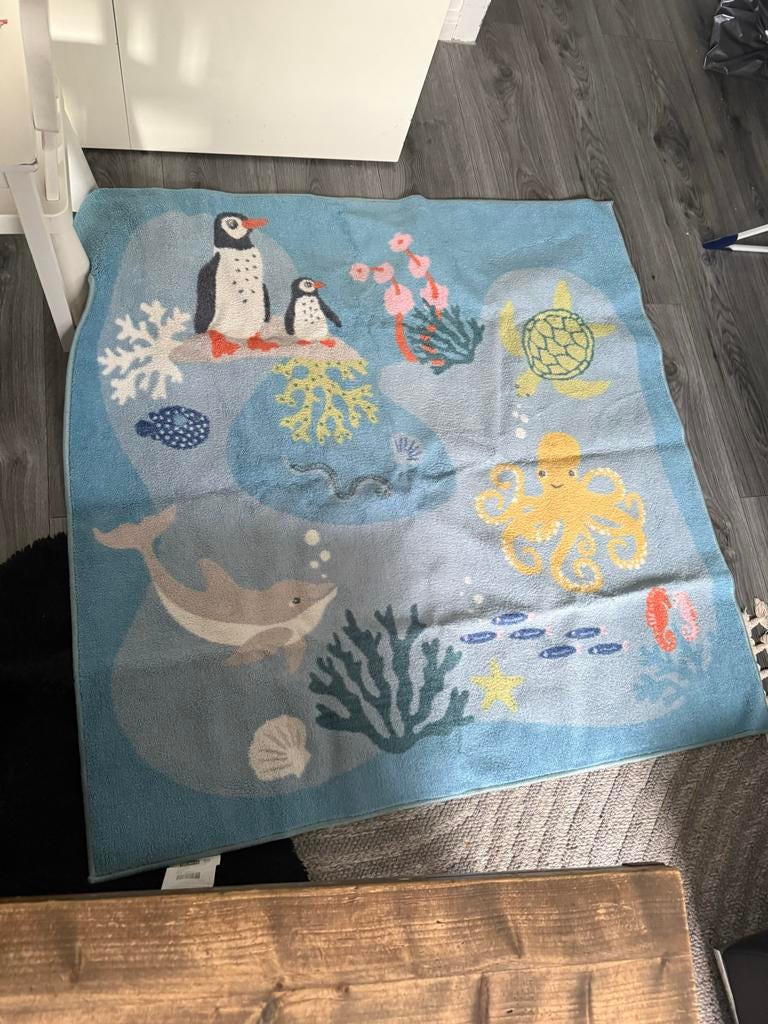 IKEA Tapijt met Zeedieren - Speels en Kleurrijk, Ophalen, Gebruikt, 100 tot 150 cm, Blauw