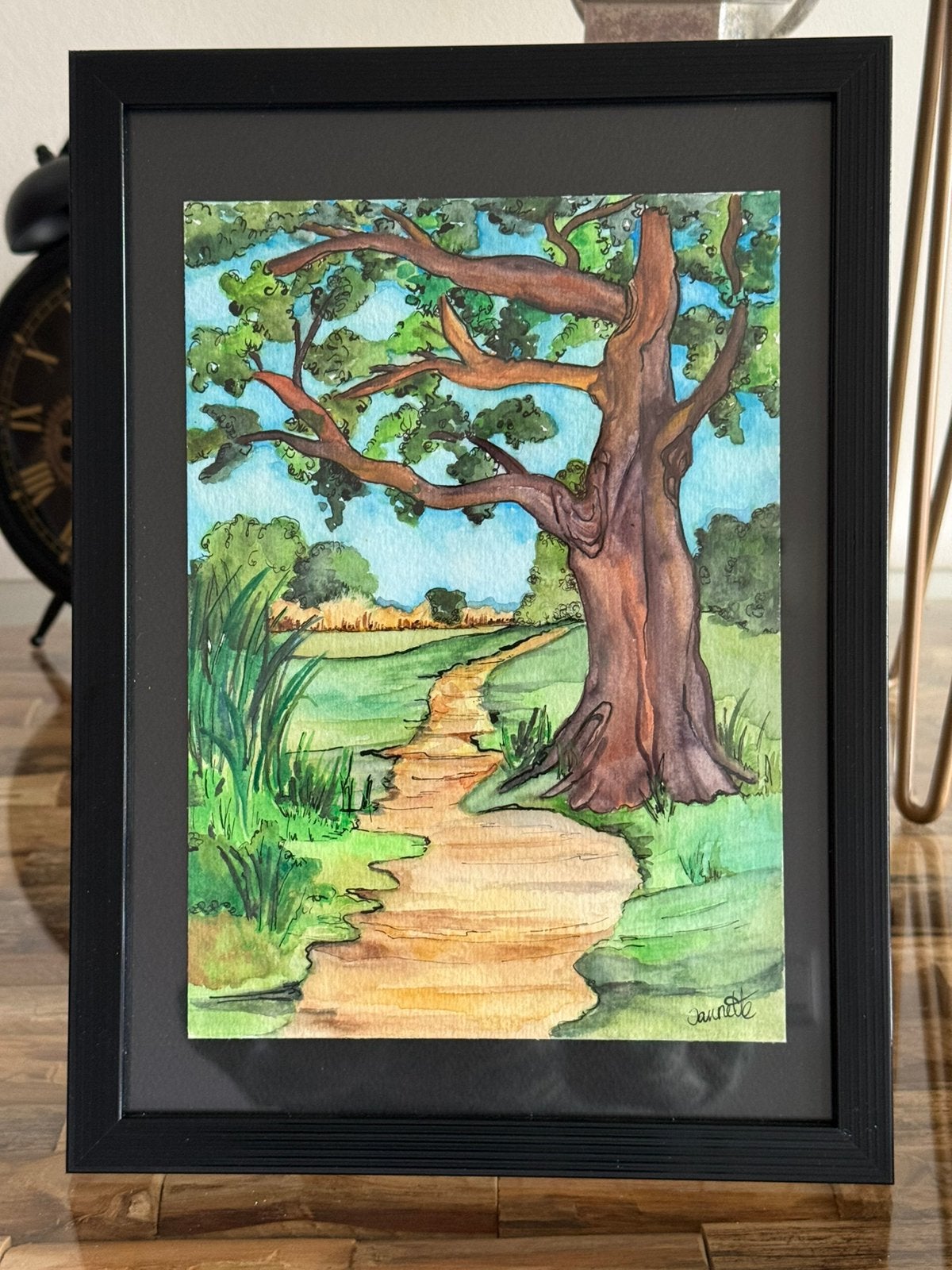 Aquarel Oude Boom Bospad, Antiek en Kunst, Verzenden, Handgeschilderd, Landschap