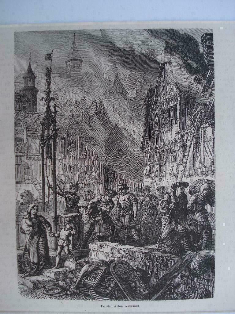 132 / Arlon  de Stad verbrand Houtgravure 1882, Antiek en Kunst, Ophalen of Verzenden