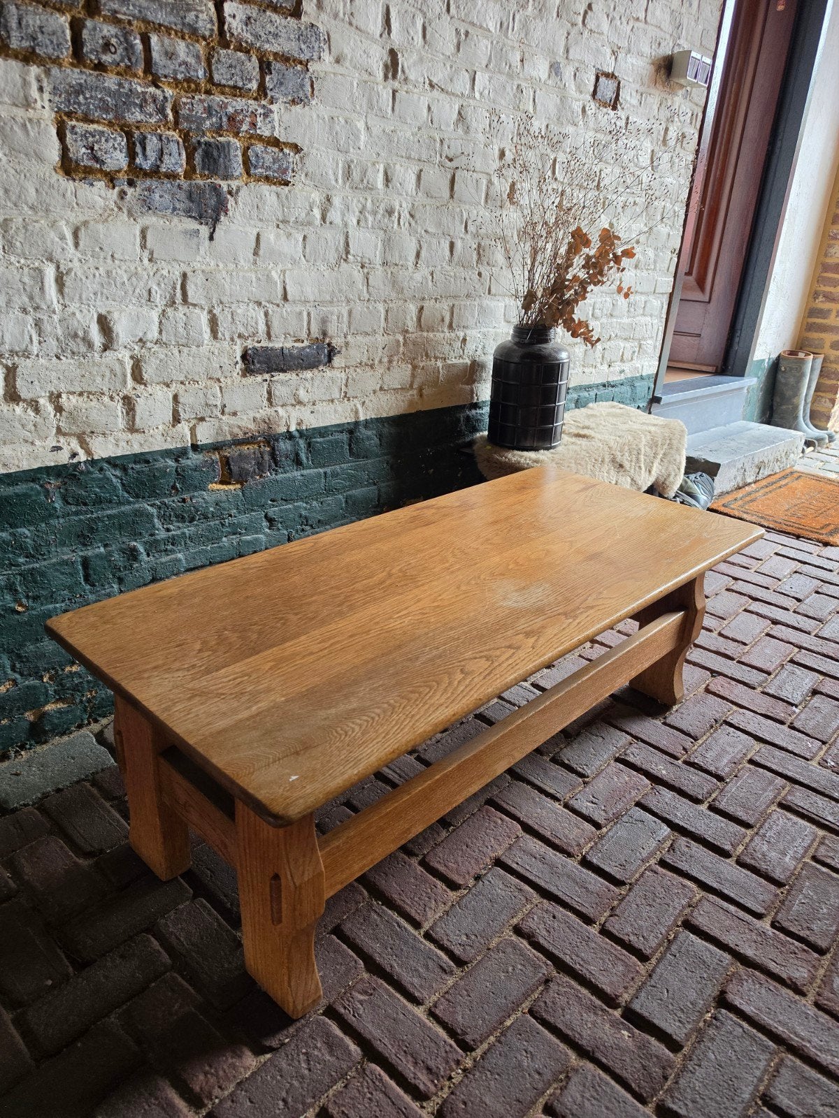 Vintage salontafel karaktervolle uitstraling, Ophalen, Gebruikt, 100 tot 150 cm, Eikenhout