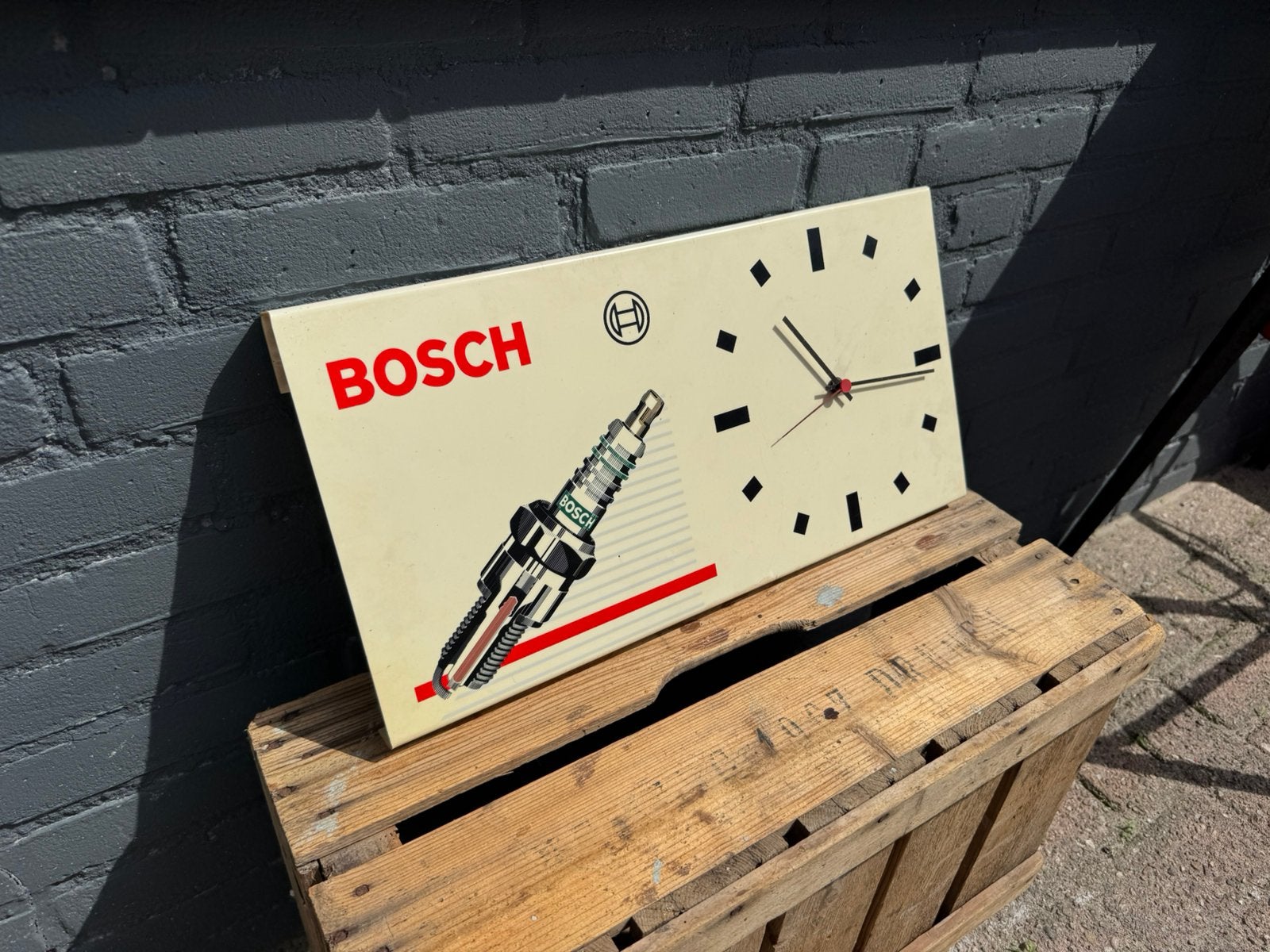 Vintage Bosch Bougie Reclame Klok - Garage Decoratie, Reclamebord, Gebruikt, ., Ophalen of Verzenden