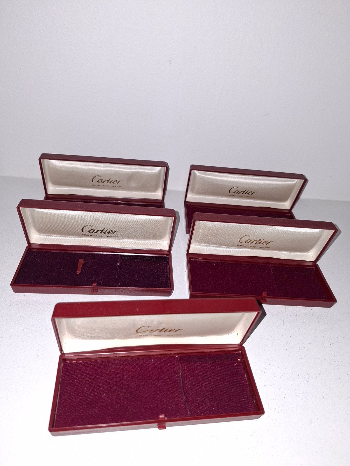 Set van 5 Cartier horloge doosjes Bordeauxrood, Ophalen of Verzenden, Gebruikt, Overige merken