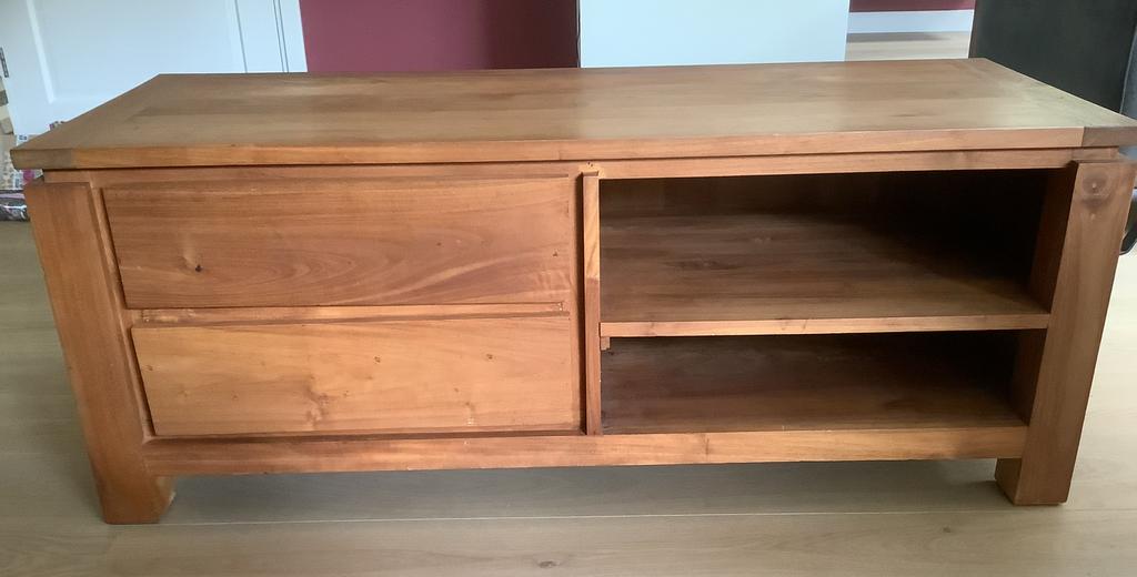 Tv kast massief teakhout, Ophalen, Gebruikt, 100 tot 150 cm, Teakhout