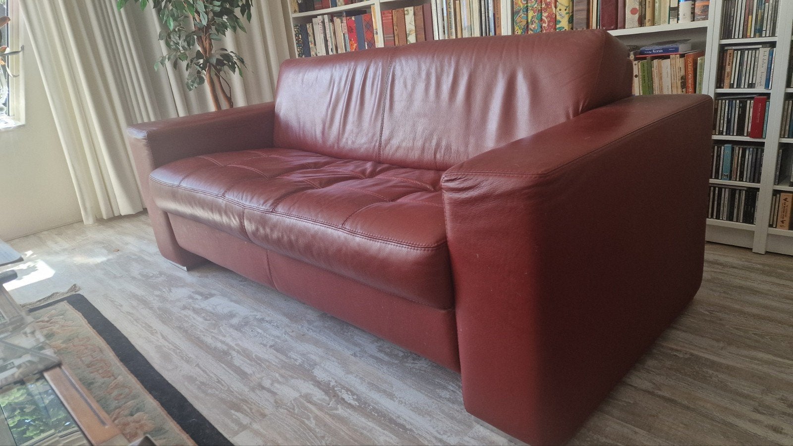 LEDEREN BANK 2 1/2 ZIT BORDEAUXROOD Gratis, Ophalen, Gebruikt, Tweepersoons, 75 tot 100 cm