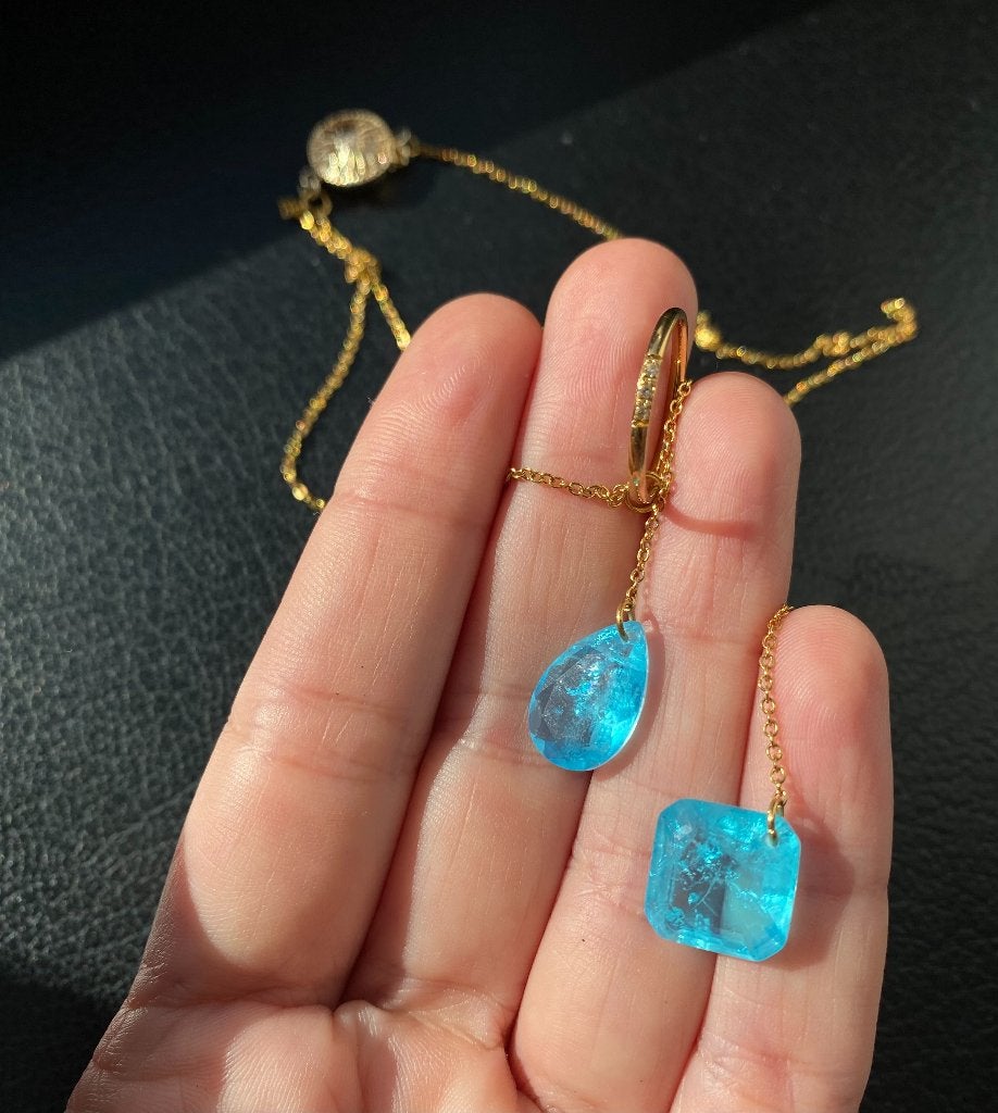 blauwe steen lariat Y ketting collier natuurlijke kristal, Blauw, Nieuw, Ophalen of Verzenden, Steen of Mineraal