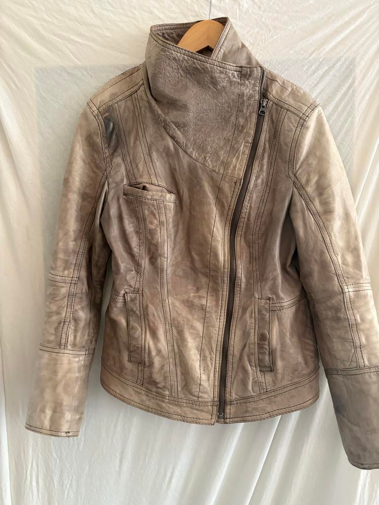 Stoer leren jasje van Street One - Maat M, Kleding | Dames, Jassen | Winter, Gedragen, Maat 38/40 (M), Beige, Ophalen of Verzenden